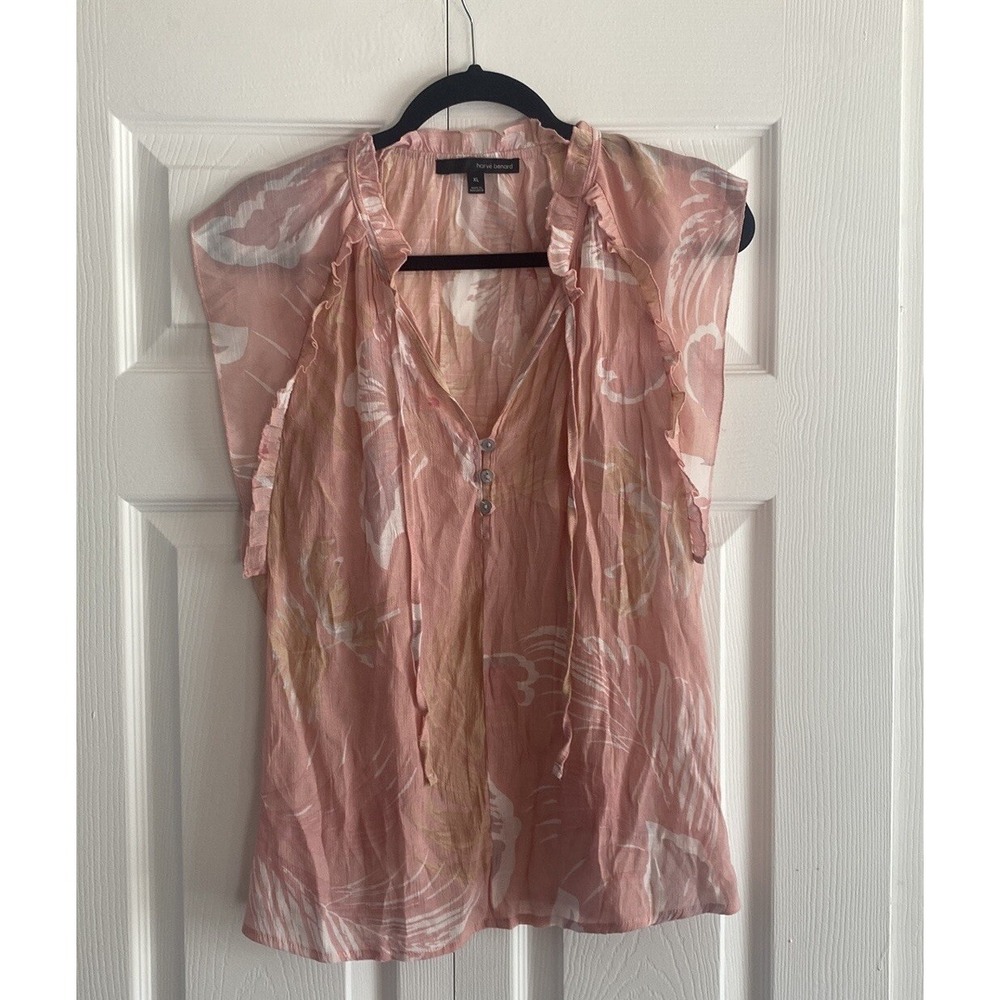Harve Benard Ruffle Blouse Womens Size XL Pink Tropical Romantic Fem Balletcore